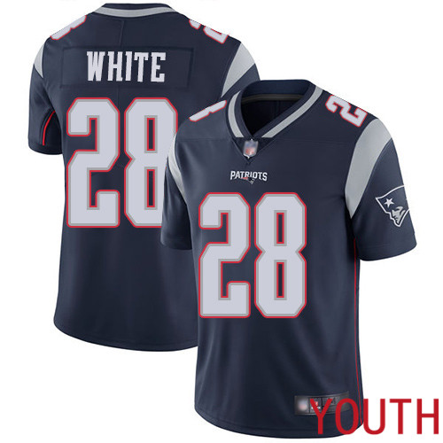 New England Patriots Football #28 Vapor Limited Navy Blue Youth James White Home NFL Jersey